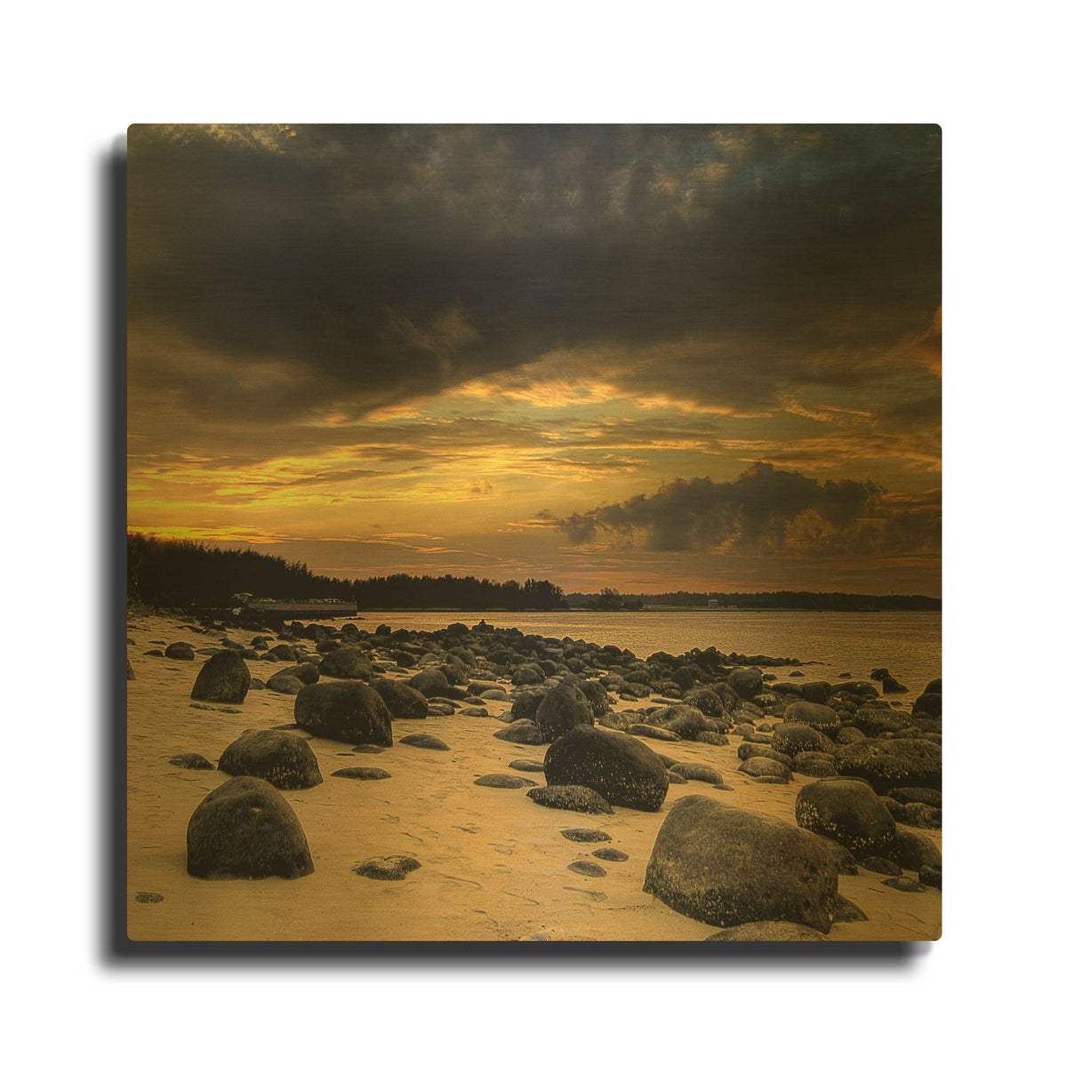 'Rocks On Beach 1' By PhotoINC Studio Gold Metal Wall Art
