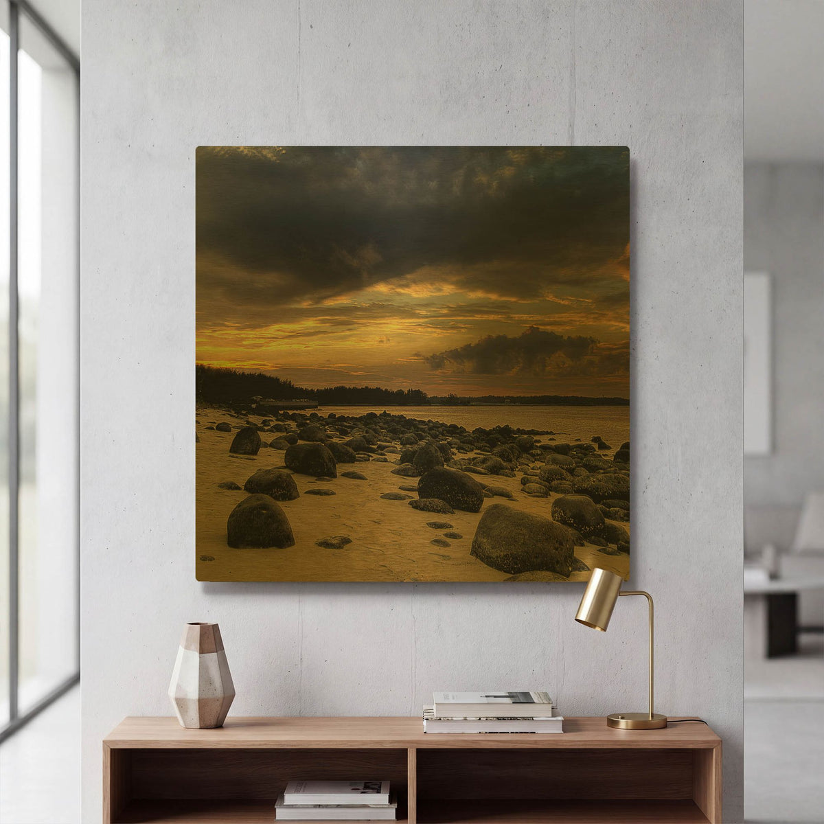 'Rocks On Beach 1' By PhotoINC Studio Gold Metal Wall Art