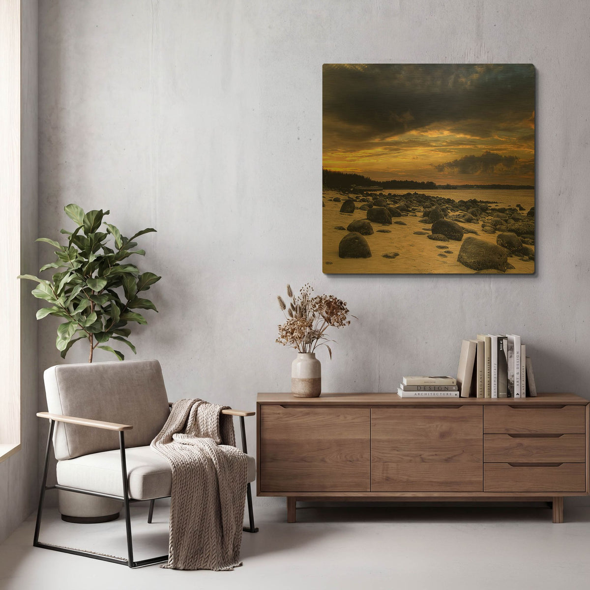 'Rocks On Beach 1' By PhotoINC Studio Gold Metal Wall Art