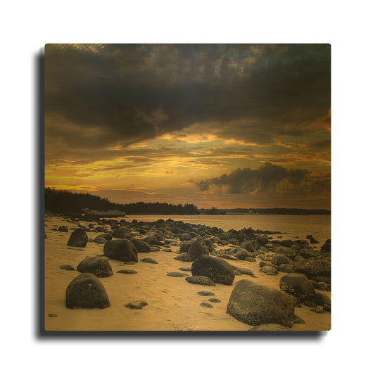 'Rocks On Beach 1' By PhotoINC Studio Gold Metal Wall Art