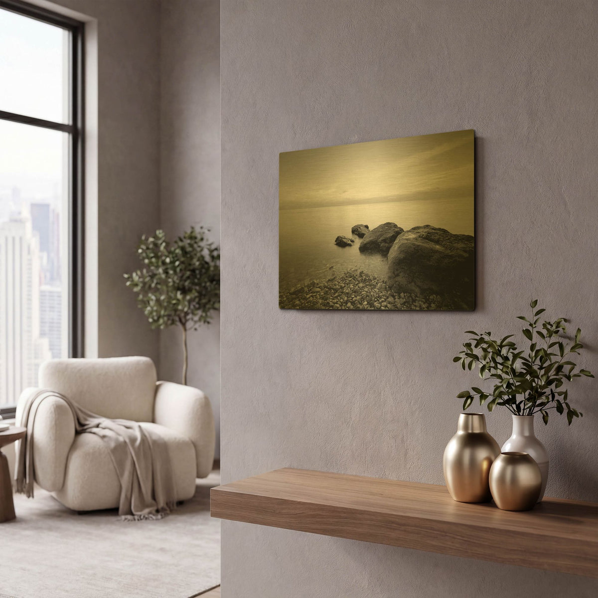 'Rocks On Beach 2' By PhotoINC Studio Gold Metal Wall Art
