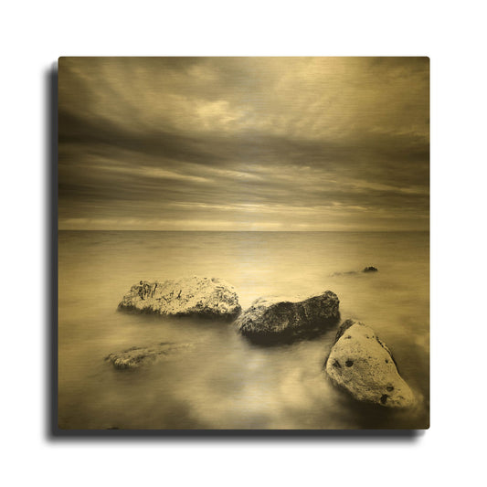 'Rocks On Beach 3' By PhotoINC Studio Gold Metal Wall Art