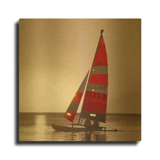 'Sailboat Sunset' By PhotoINC Studio Gold Metal Wall Art