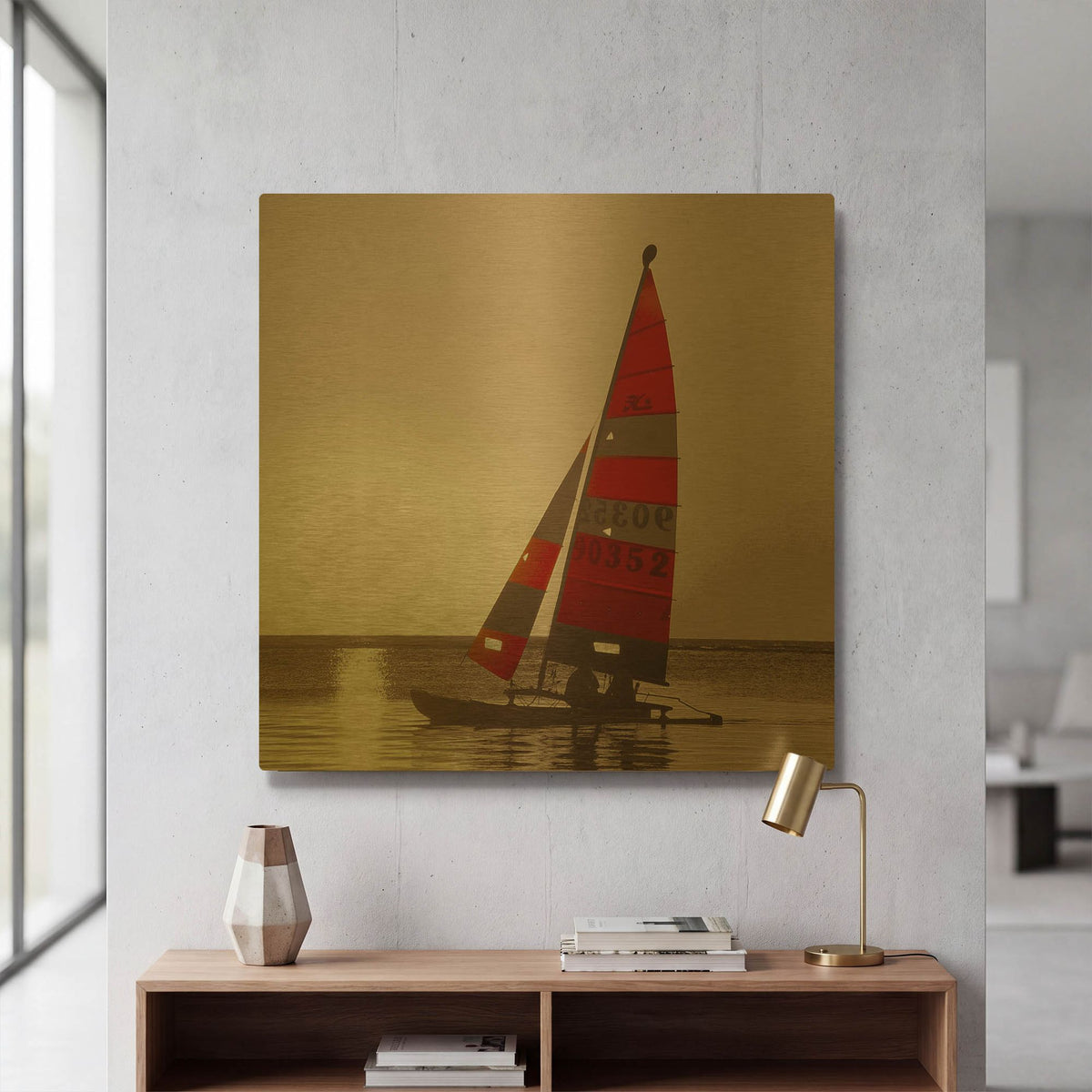 'Sailboat Sunset' By PhotoINC Studio Gold Metal Wall Art