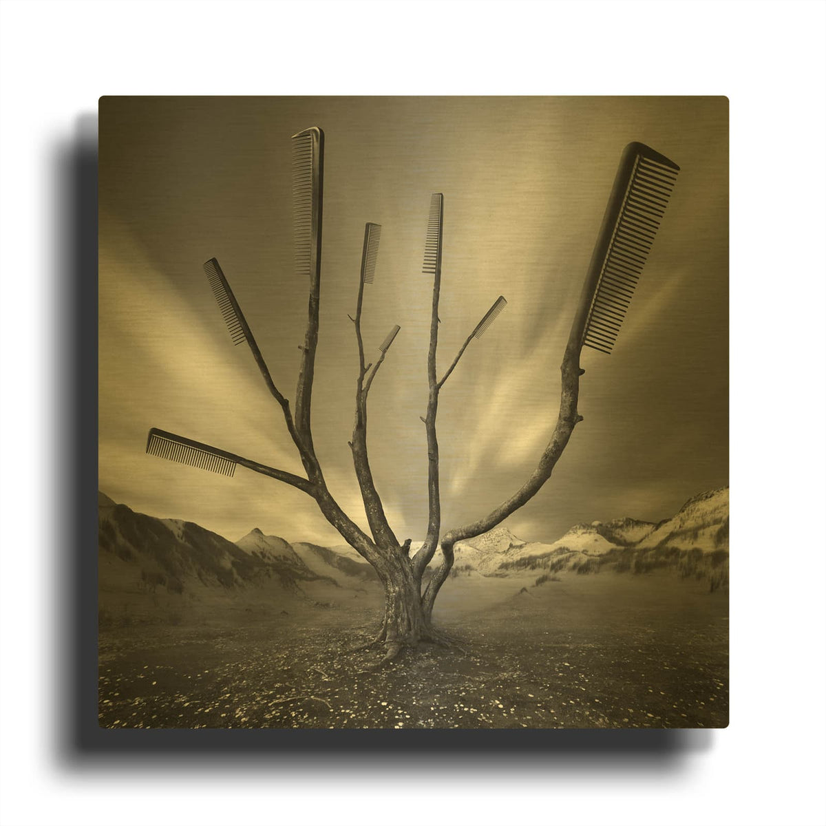 'Dandruff Tree' By Dariusz Klimczak Gold Metal Wall Art