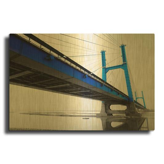 'Suspension Bridge In Blue' By PhotoINC Studio Gold Metal Wall Art