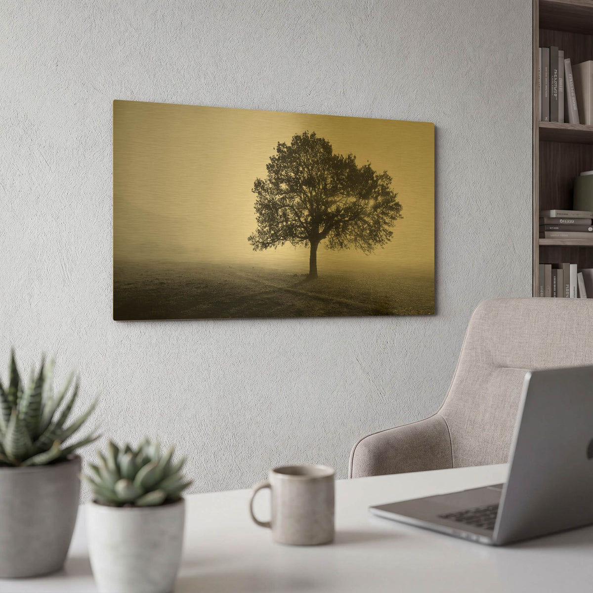 'Tree In Mist' By PhotoINC Studio Gold Metal Wall Art