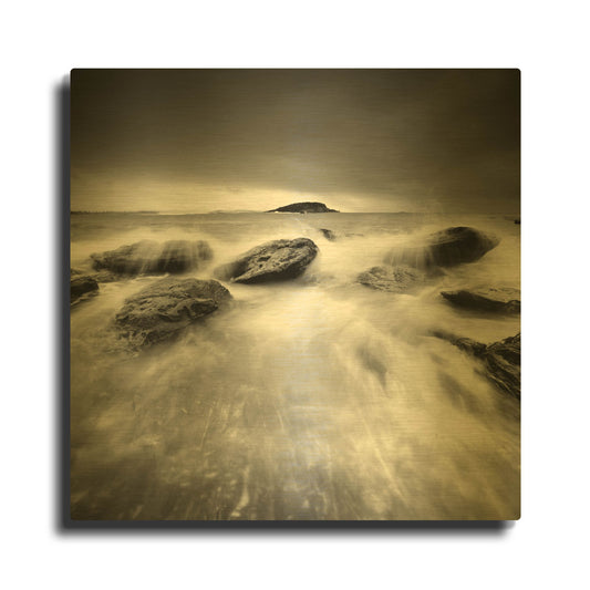 'Waves On Rocks 1' By PhotoINC Studio Gold Metal Wall Art