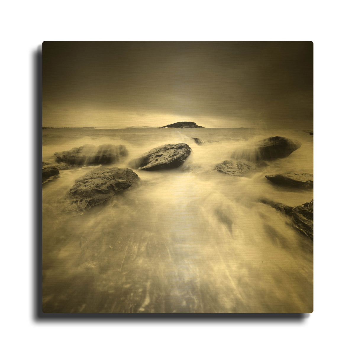 'Waves On Rocks 1' By PhotoINC Studio Gold Metal Wall Art