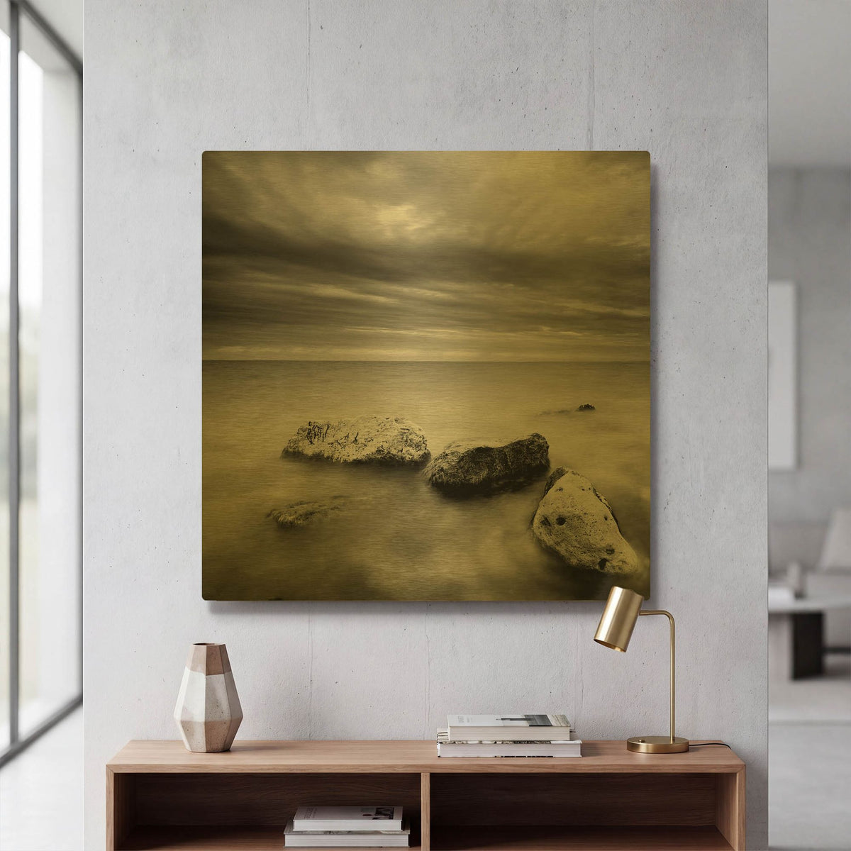 'Waves On Rocks 2' By PhotoINC Studio Gold Metal Wall Art