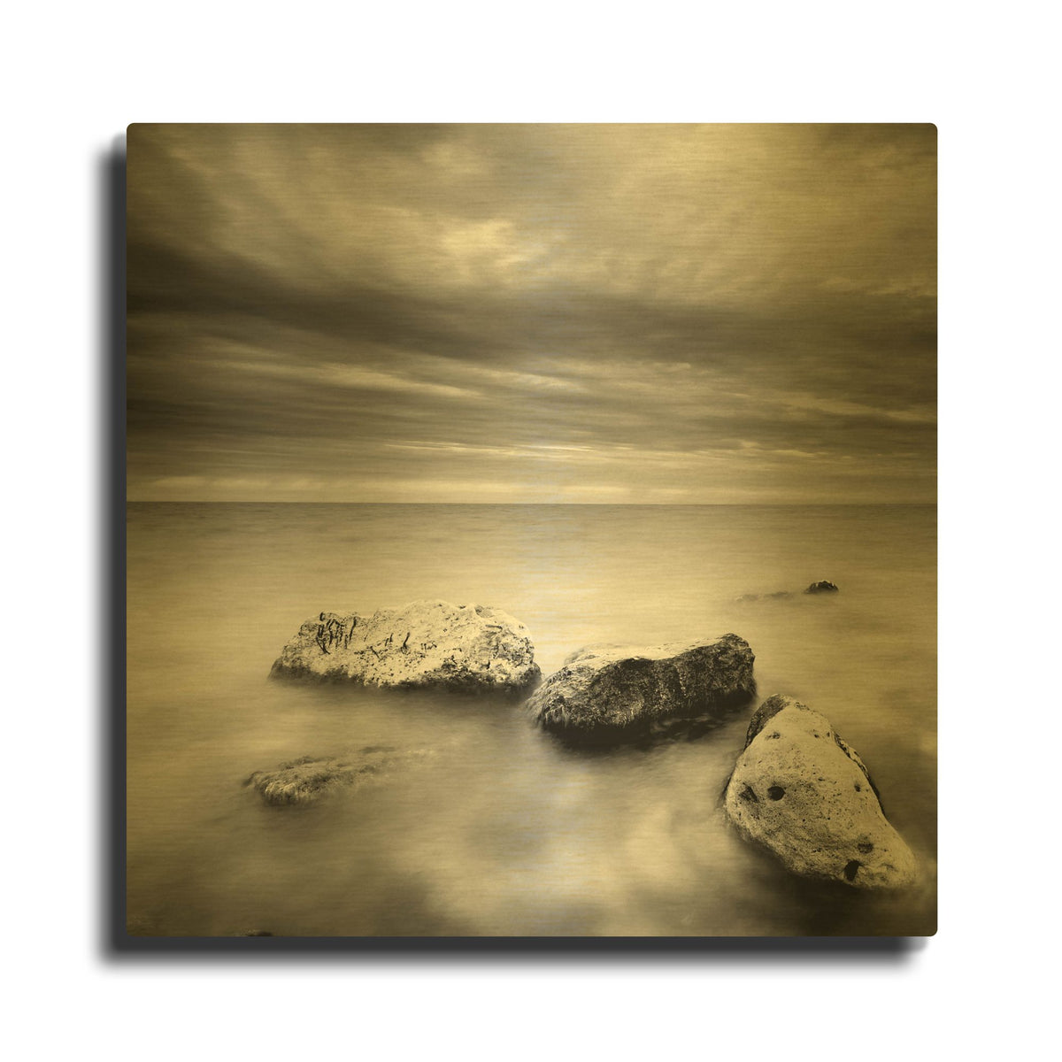 'Waves On Rocks 2' By PhotoINC Studio Gold Metal Wall Art