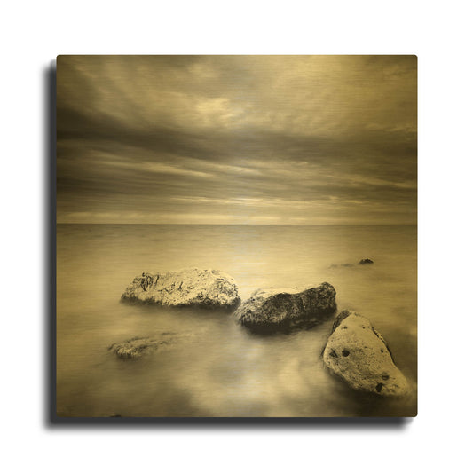 'Waves On Rocks 2' By PhotoINC Studio Gold Metal Wall Art