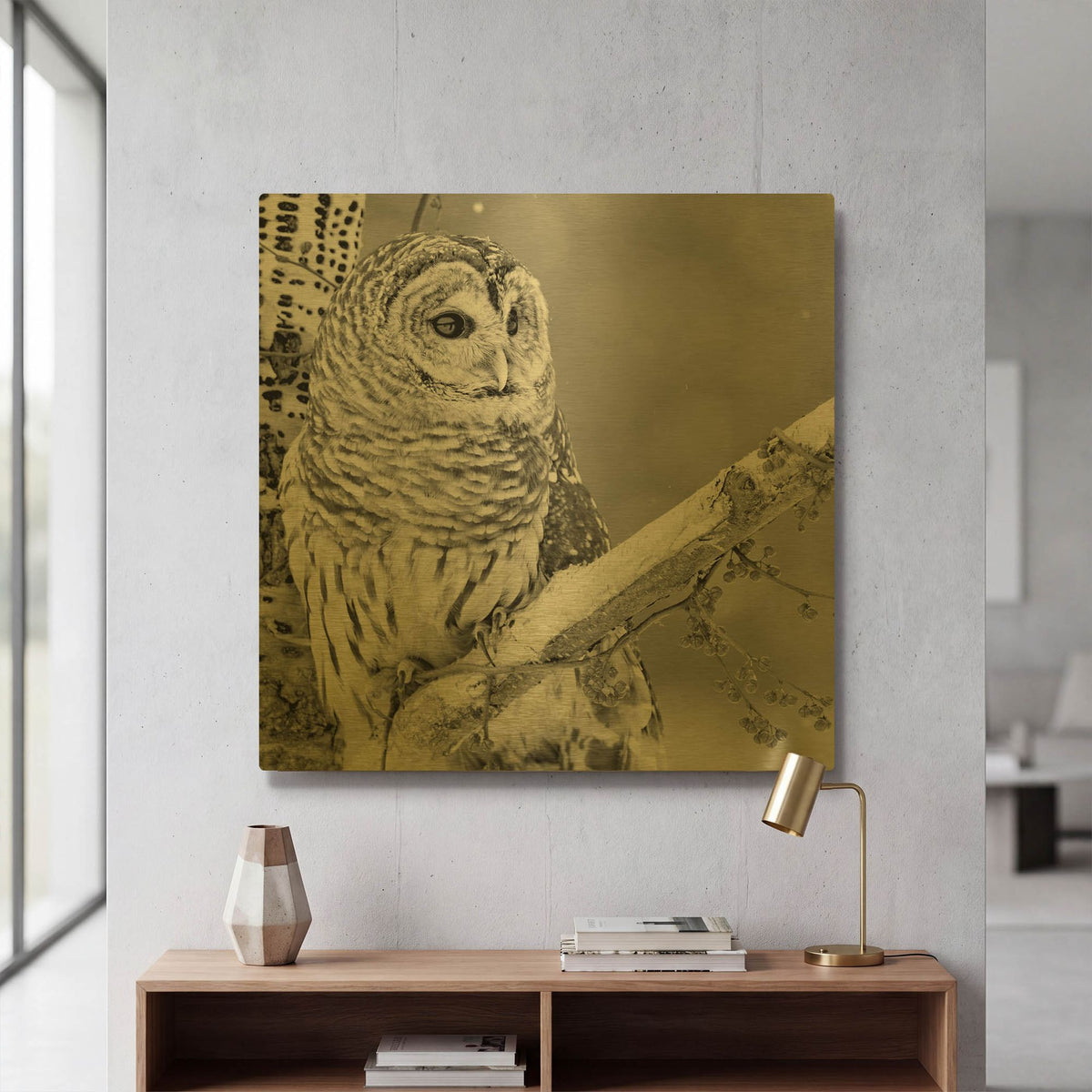 'White Owl' By PhotoINC Studio Gold Metal Wall Art