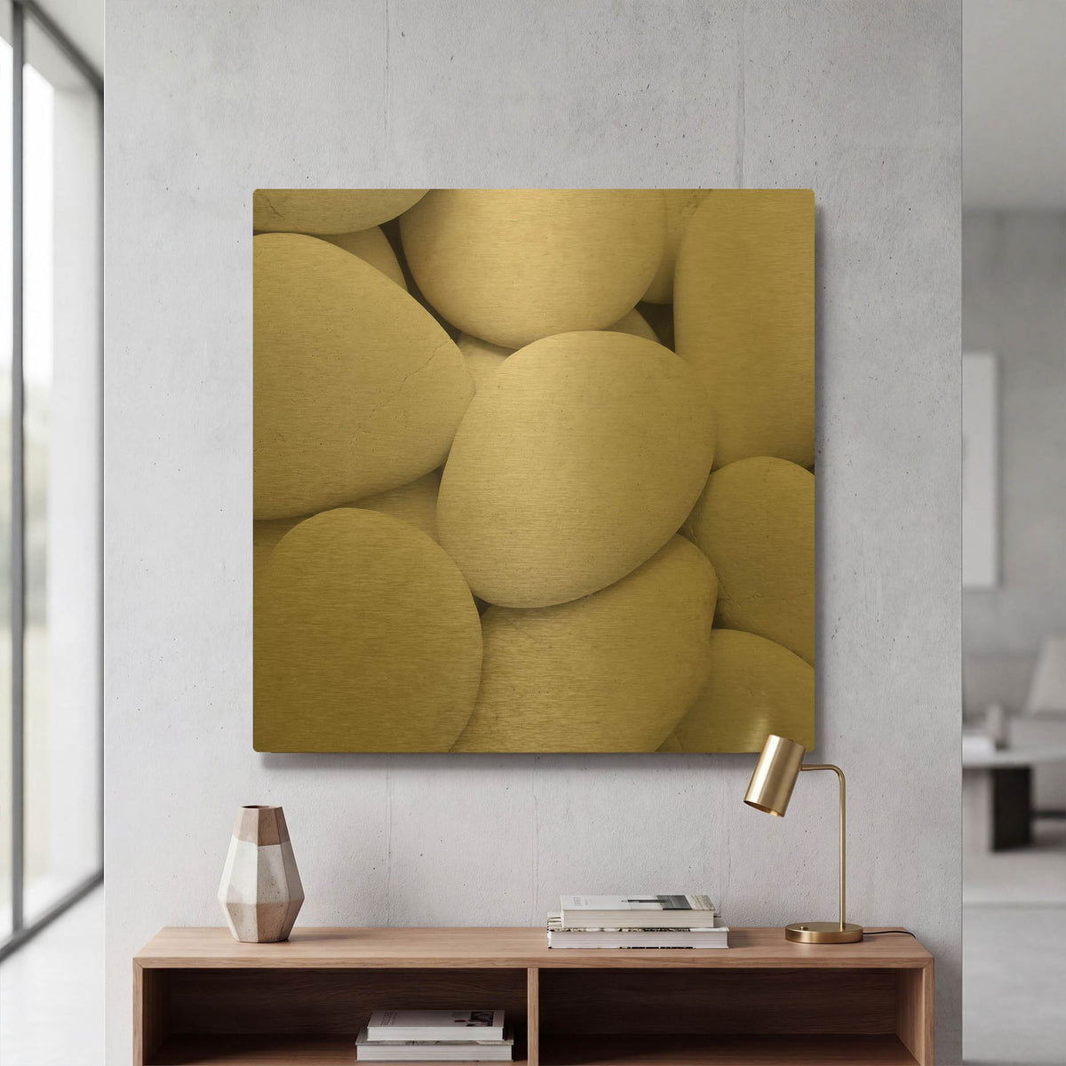 'White Pebbles' By PhotoINC Studio Gold Metal Wall Art
