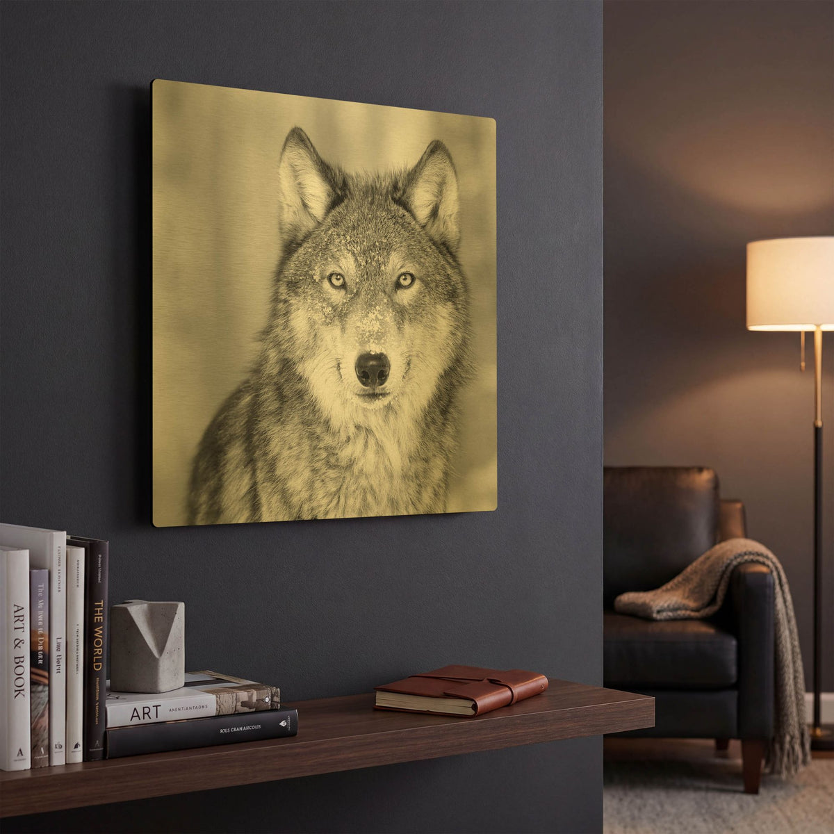 'Wolf' By PhotoINC Studio Gold Metal Wall Art