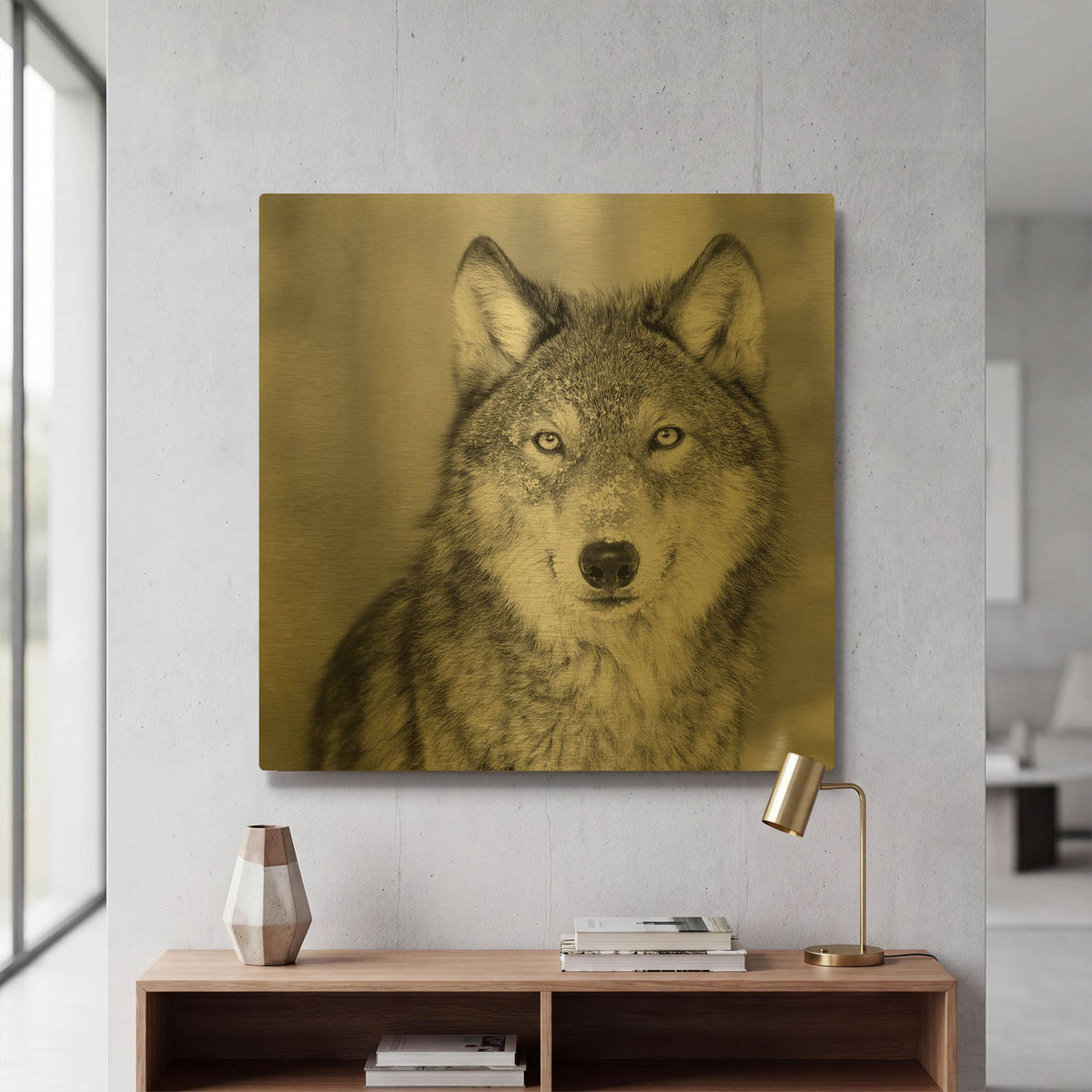 'Wolf' By PhotoINC Studio Gold Metal Wall Art