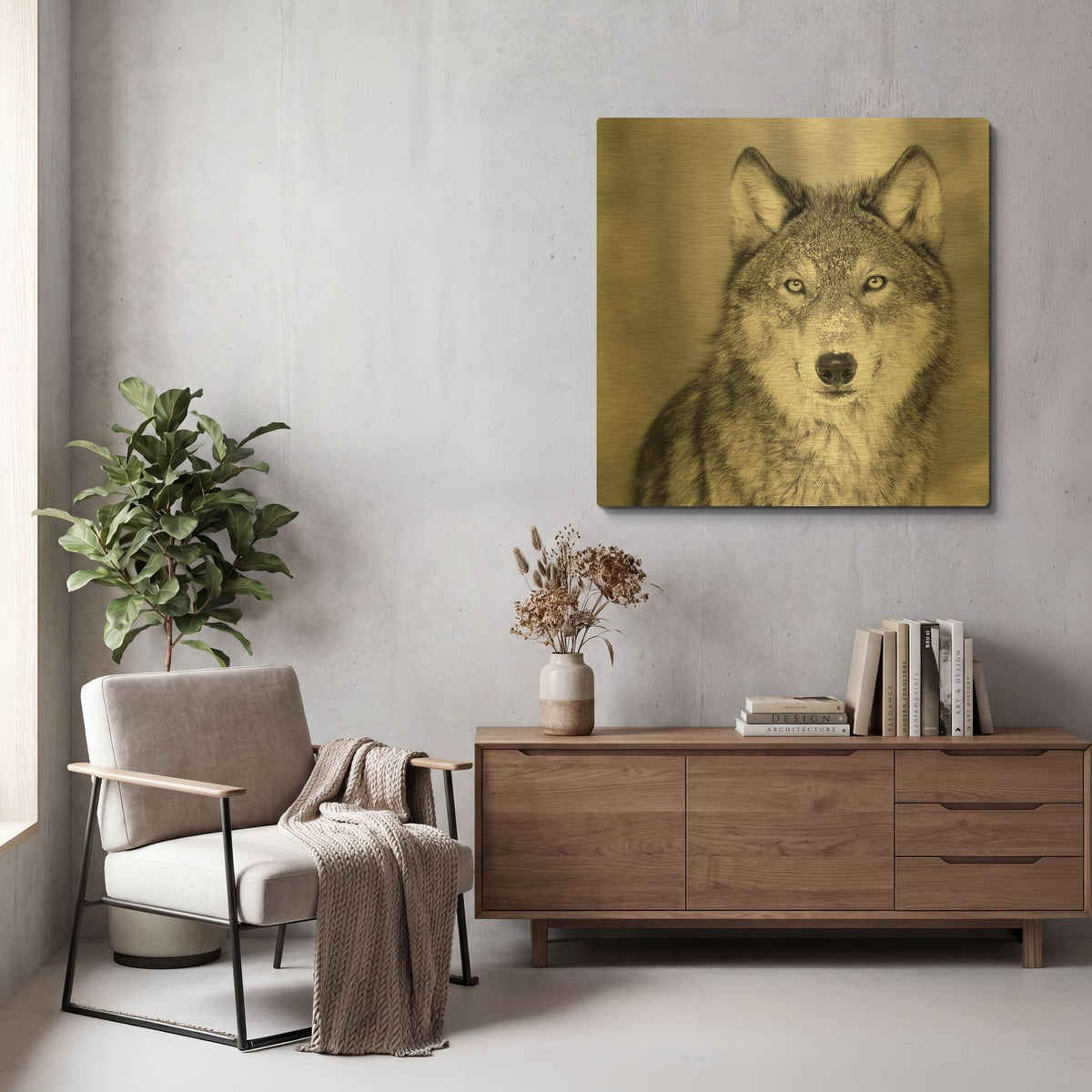 'Wolf' By PhotoINC Studio Gold Metal Wall Art