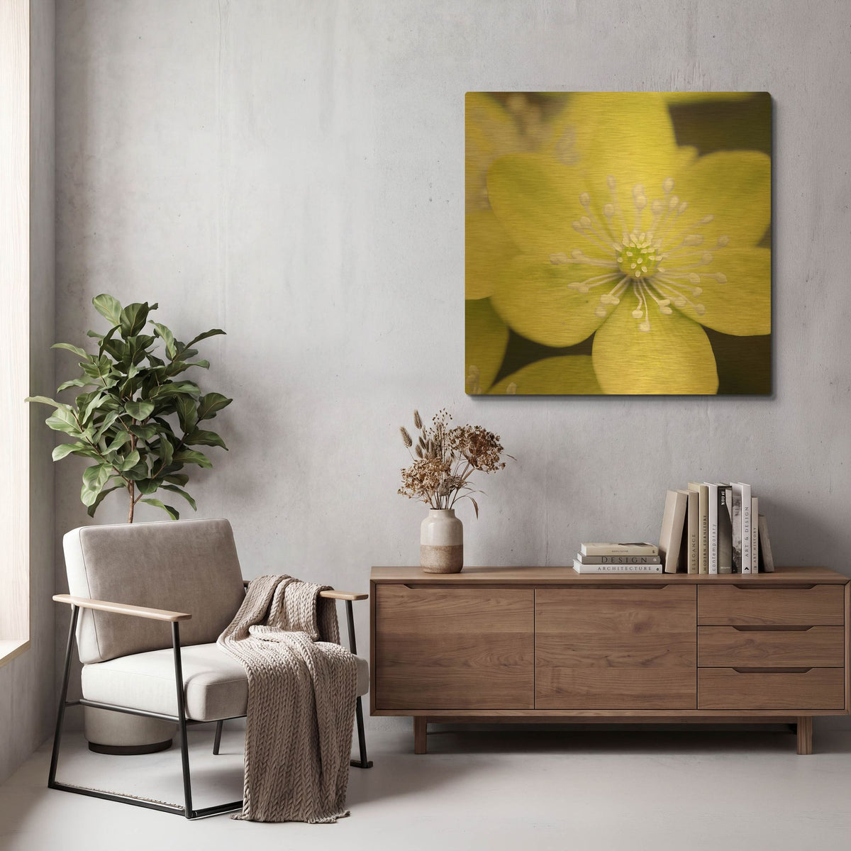 'Yellow Blossom' By PhotoINC Studio Gold Metal Wall Art
