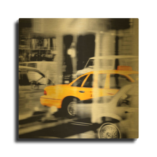 'Yellow Taxi Reflection' By PhotoINC Studio Gold Metal Wall Art