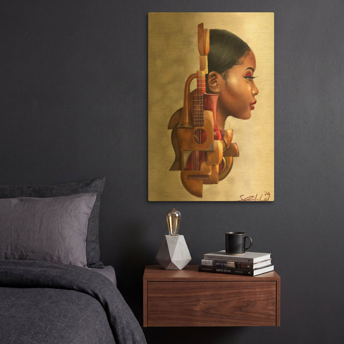 'Mahogany Strings' By Salaam Muhammad Gold Metal Wall Art