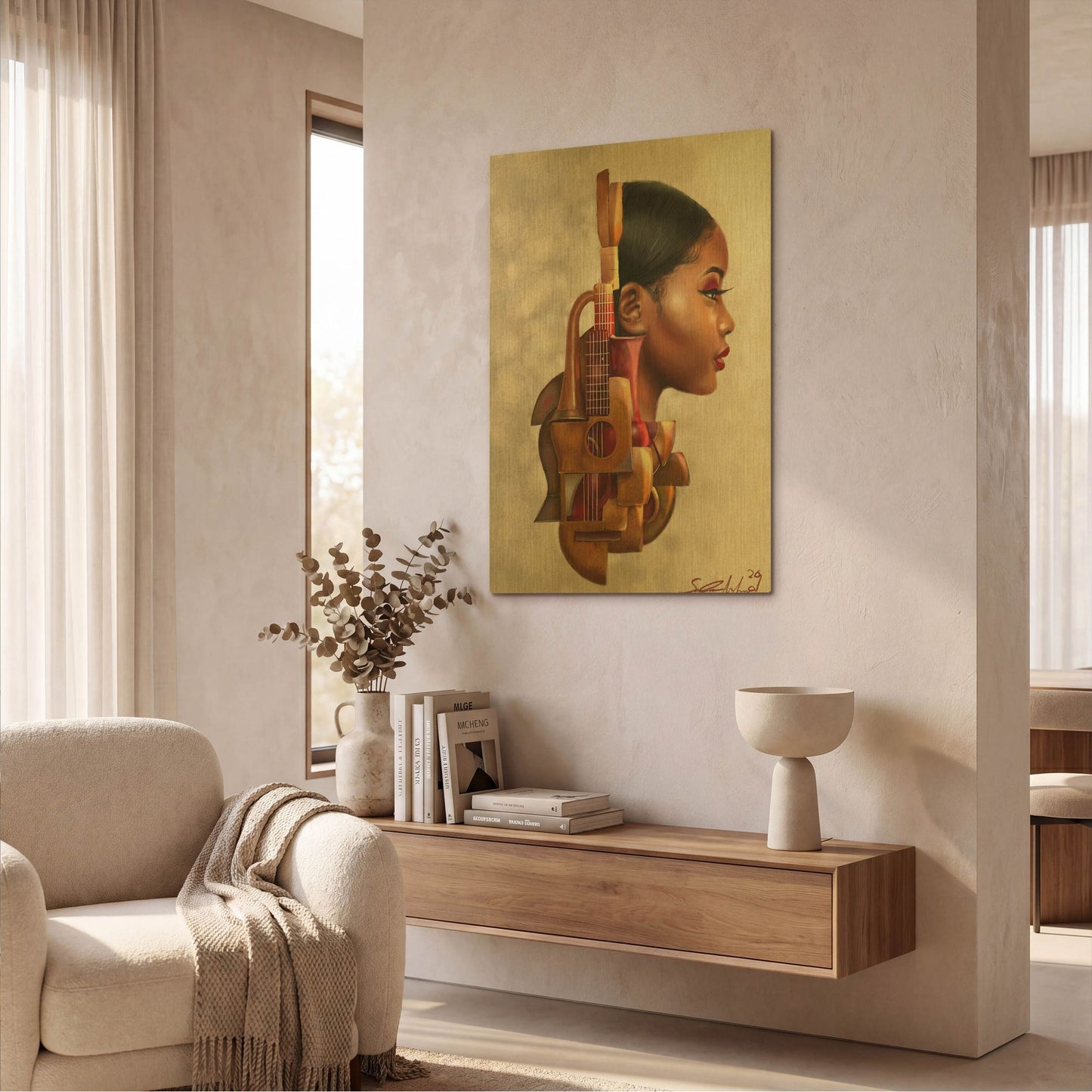 'Mahogany Strings' By Salaam Muhammad Gold Metal Wall Art