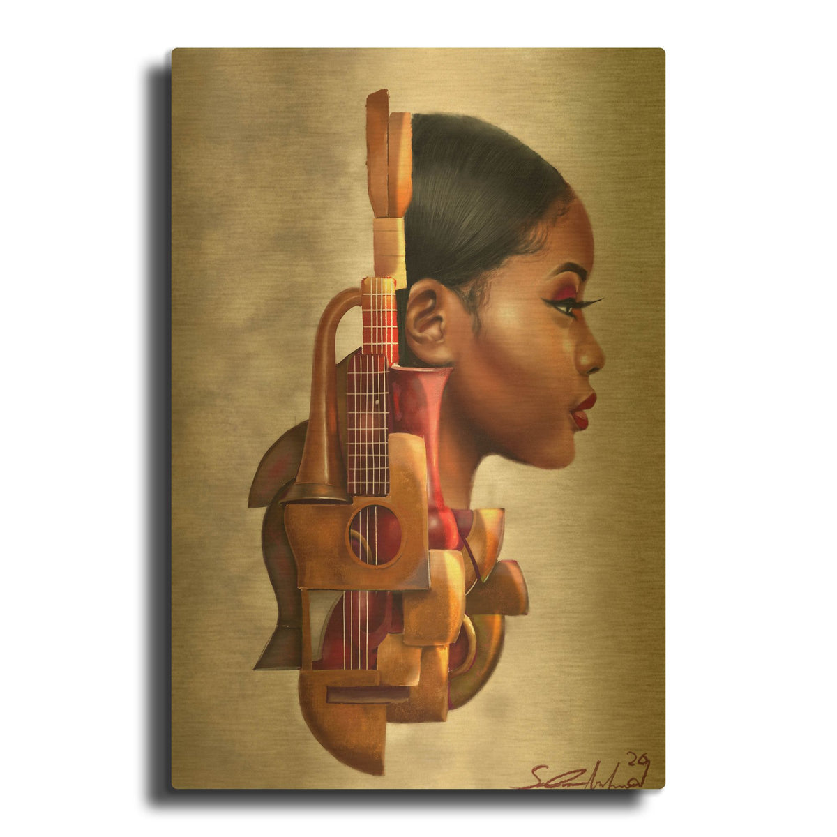 'Mahogany Strings' By Salaam Muhammad Gold Metal Wall Art