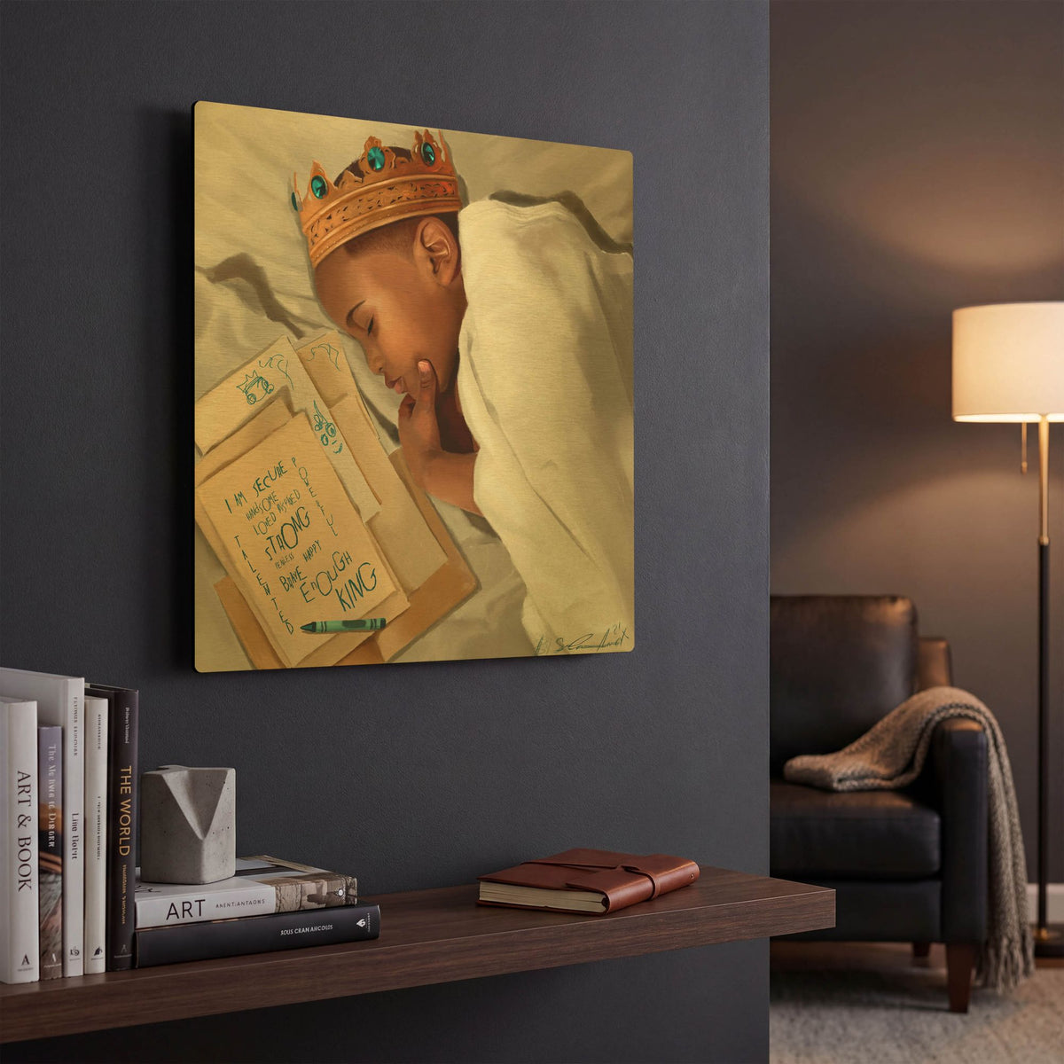 'Even When Im Sleeping Boy' By Salaam Muhammad Gold Metal Wall Art