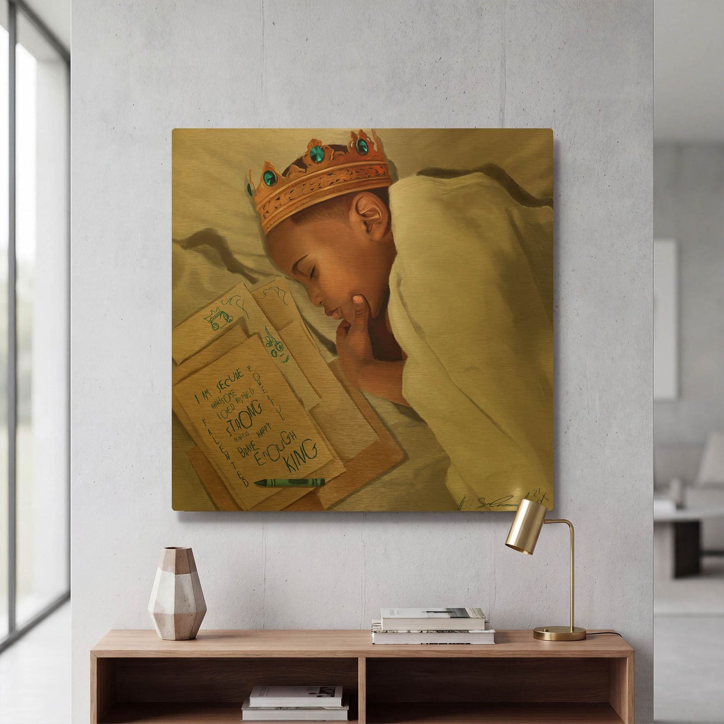 'Even When Im Sleeping Boy' By Salaam Muhammad Gold Metal Wall Art