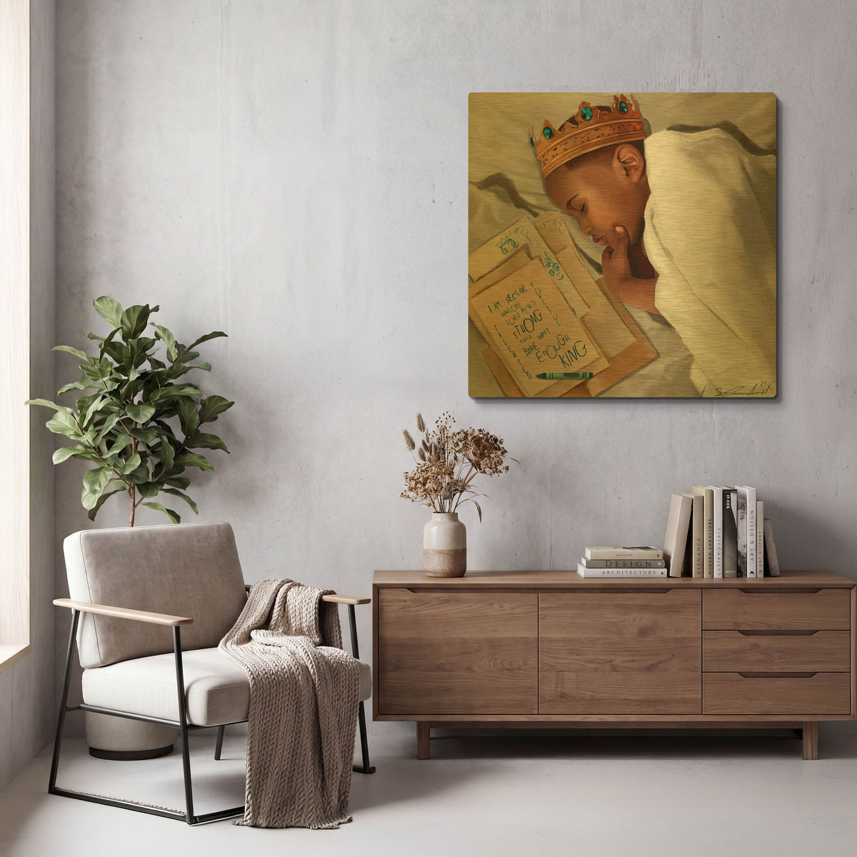 'Even When Im Sleeping Boy' By Salaam Muhammad Gold Metal Wall Art