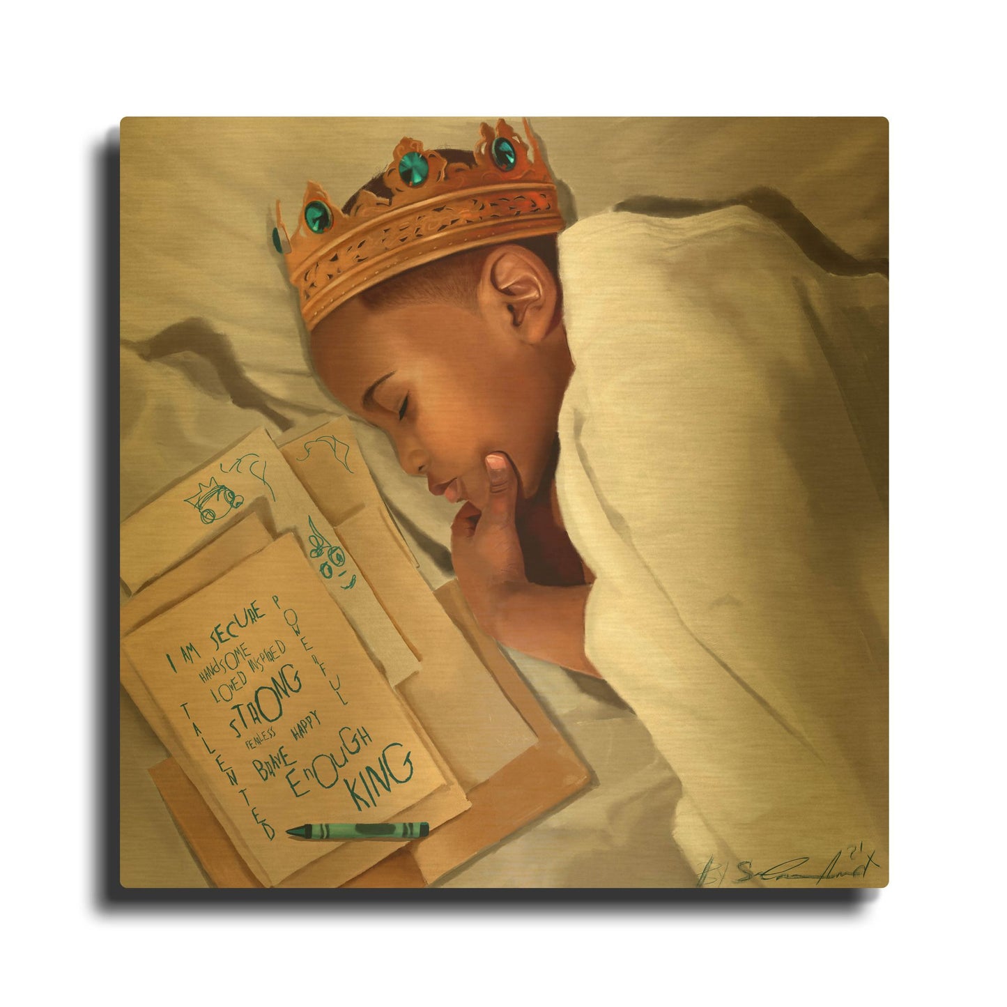 'Even When Im Sleeping Boy' By Salaam Muhammad Gold Metal Wall Art