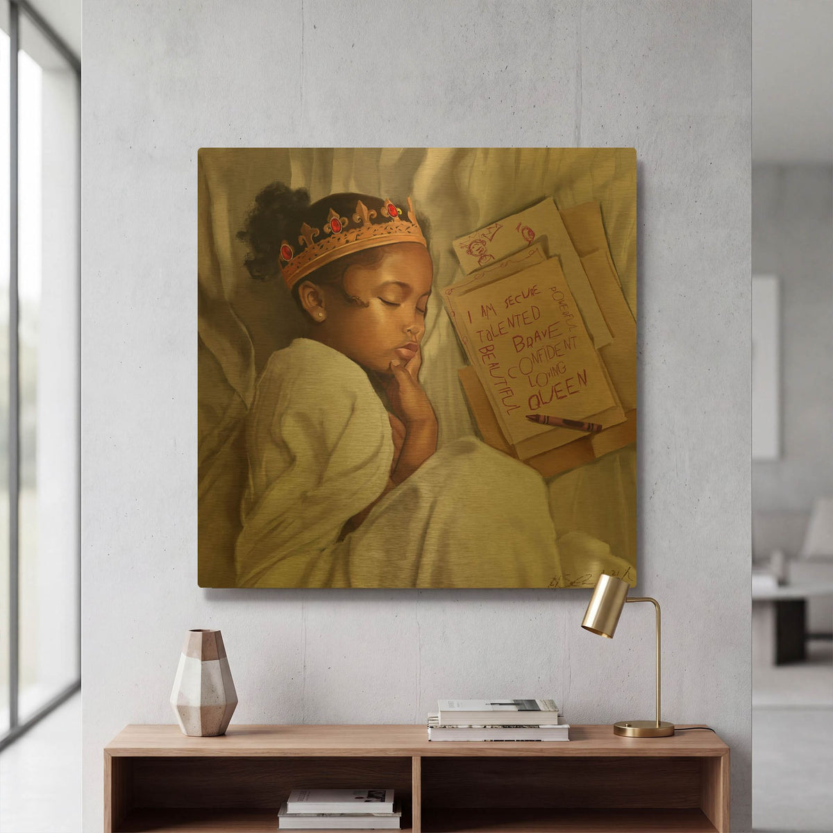 'Even When Im Sleeping Girl' By Salaam Muhammad Gold Metal Wall Art