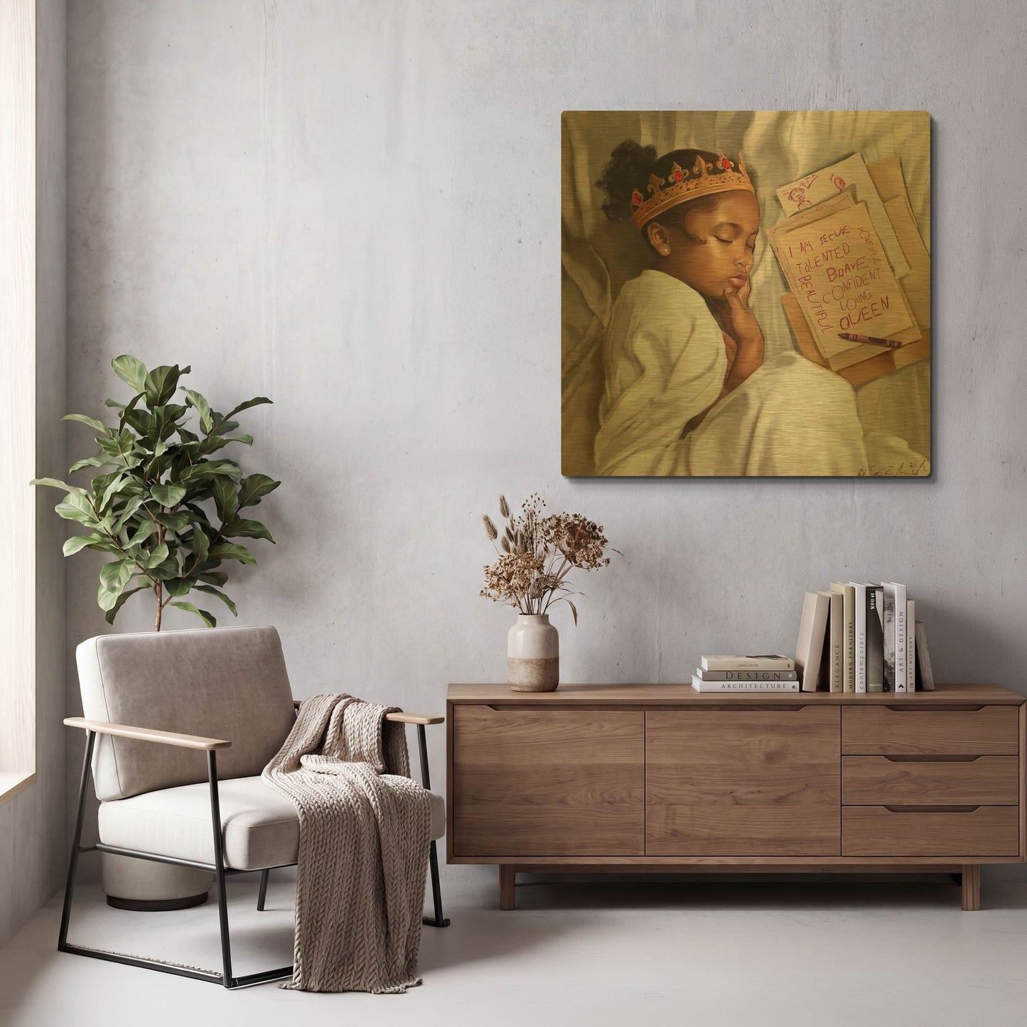 'Even When Im Sleeping Girl' By Salaam Muhammad Gold Metal Wall Art