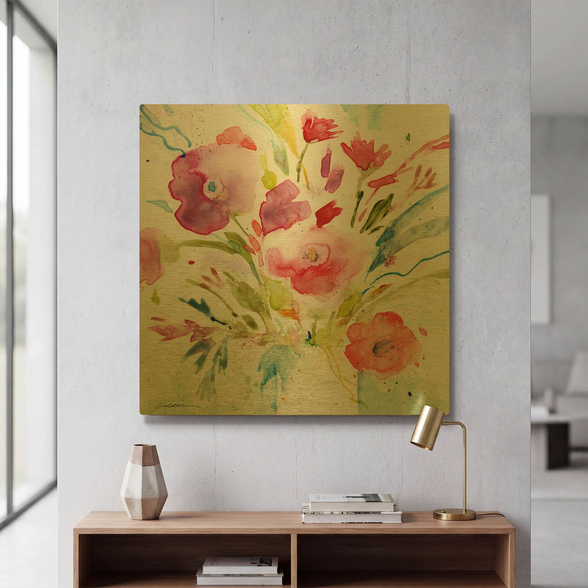 'Bouquet With Magenta' By Sheila Golden Gold Metal Wall Art