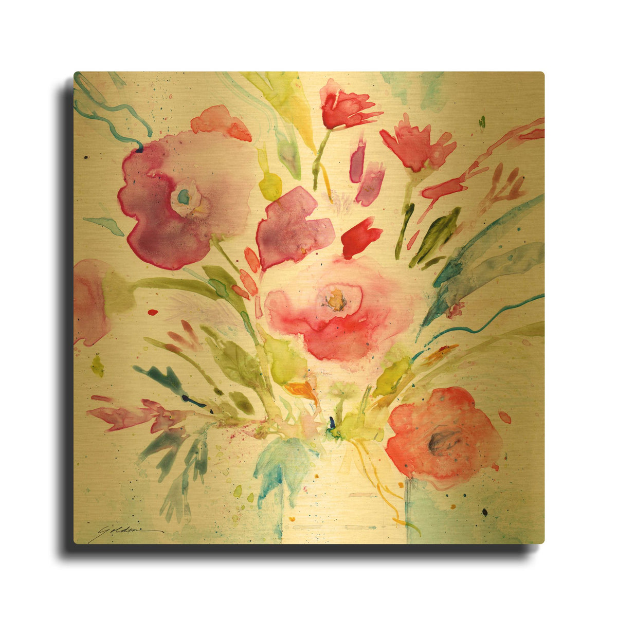 'Bouquet With Magenta' By Sheila Golden Gold Metal Wall Art