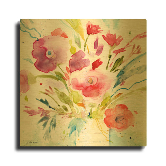 'Bouquet With Magenta' By Sheila Golden Gold Metal Wall Art