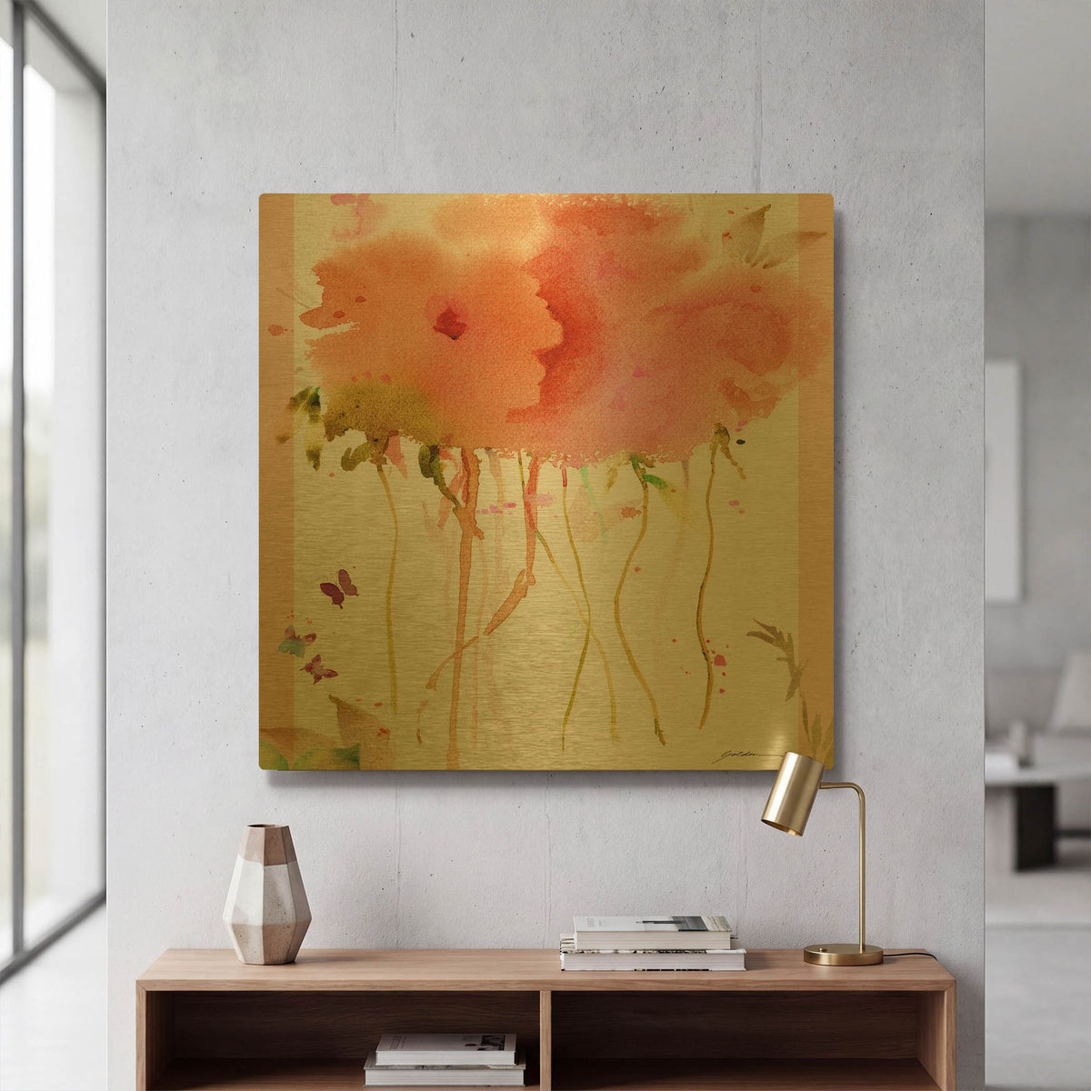 'Butterfly Blossoming' By Sheila Golden Gold Metal Wall Art