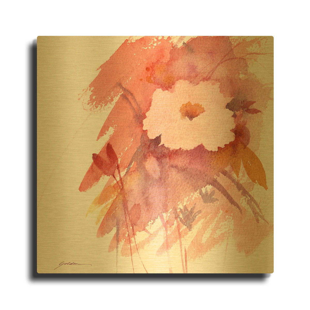 'Coral Rose' By Sheila Golden Gold Metal Wall Art