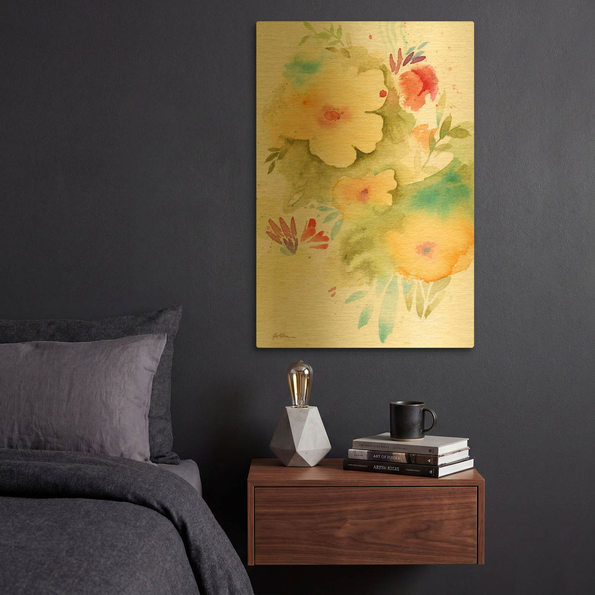 'Fiesta Flowers' By Sheila Golden Gold Metal Wall Art