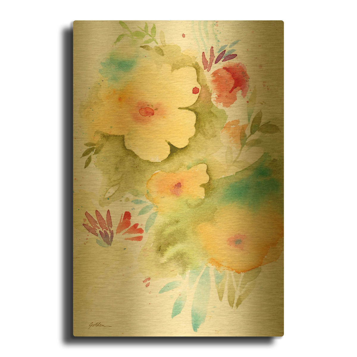 'Fiesta Flowers' By Sheila Golden Gold Metal Wall Art