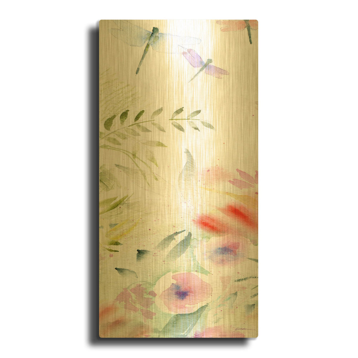 'Flight Of The Dragonfly #1' By Sheila Golden Gold Metal Wall Art