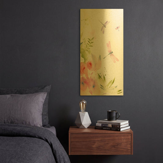 'Flight Of The Dragonfly #2' By Sheila Golden Gold Metal Wall Art