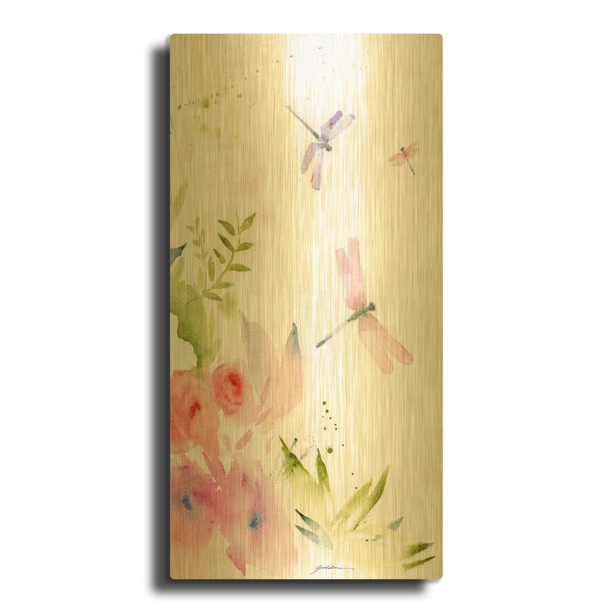 'Flight Of The Dragonfly #2' By Sheila Golden Gold Metal Wall Art