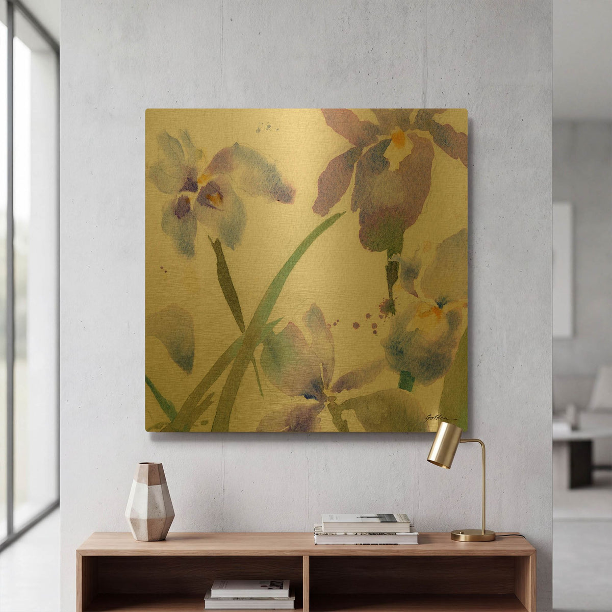 'Irises' By Sheila Golden Gold Metal Wall Art