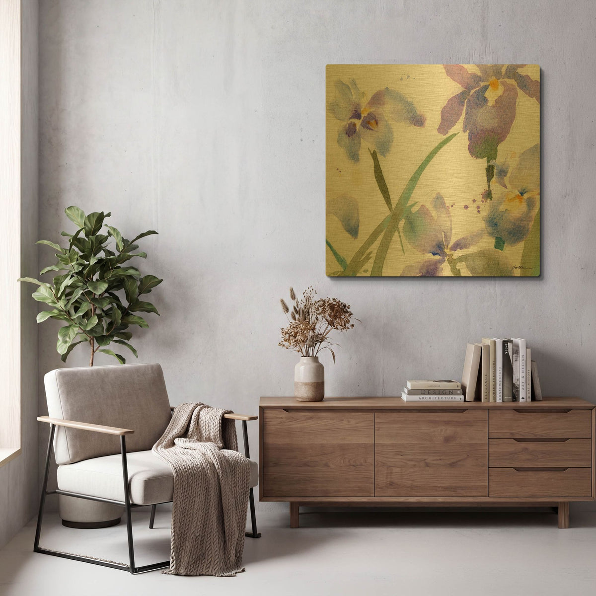 'Irises' By Sheila Golden Gold Metal Wall Art