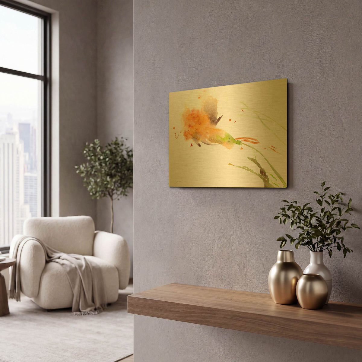 'Ochre Opening' By Sheila Golden Gold Metal Wall Art