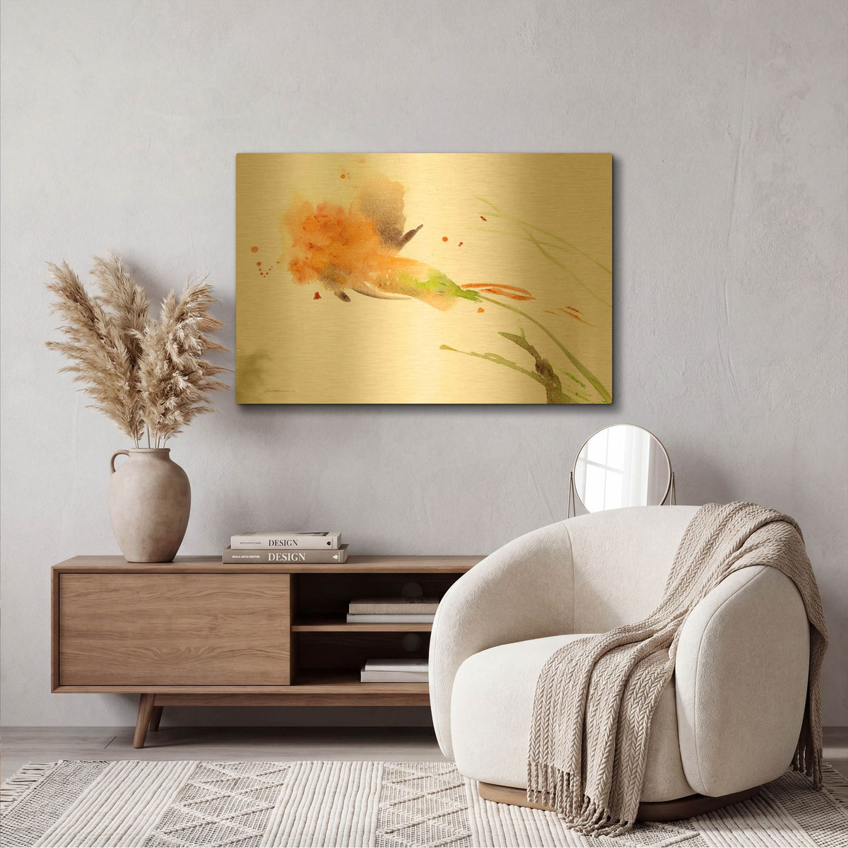 'Ochre Opening' By Sheila Golden Gold Metal Wall Art