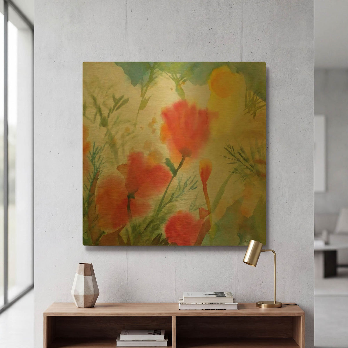 'Orange Poppy Reverie' By Sheila Golden Gold Metal Wall Art