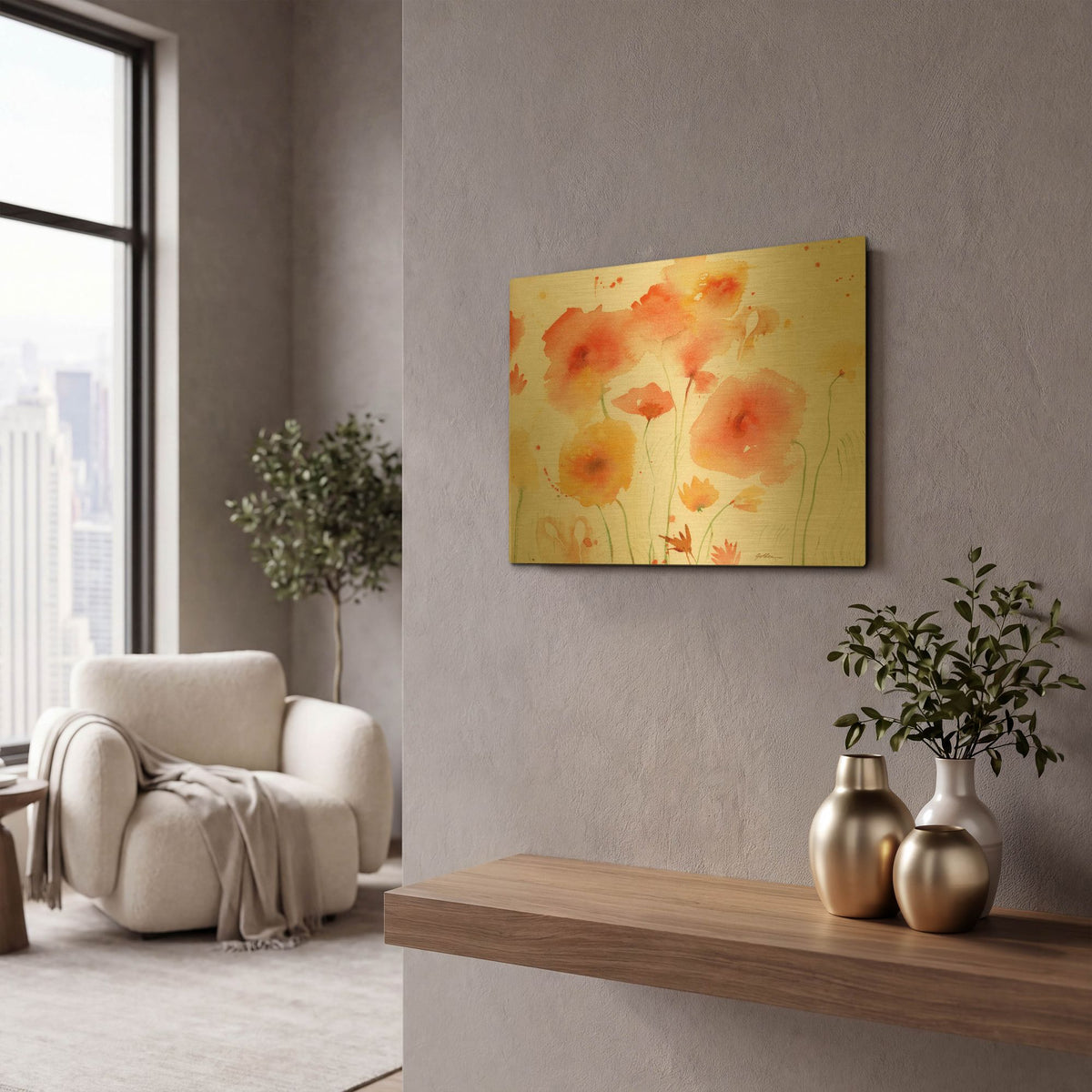 'Orange Yellow' By Sheila Golden Gold Metal Wall Art