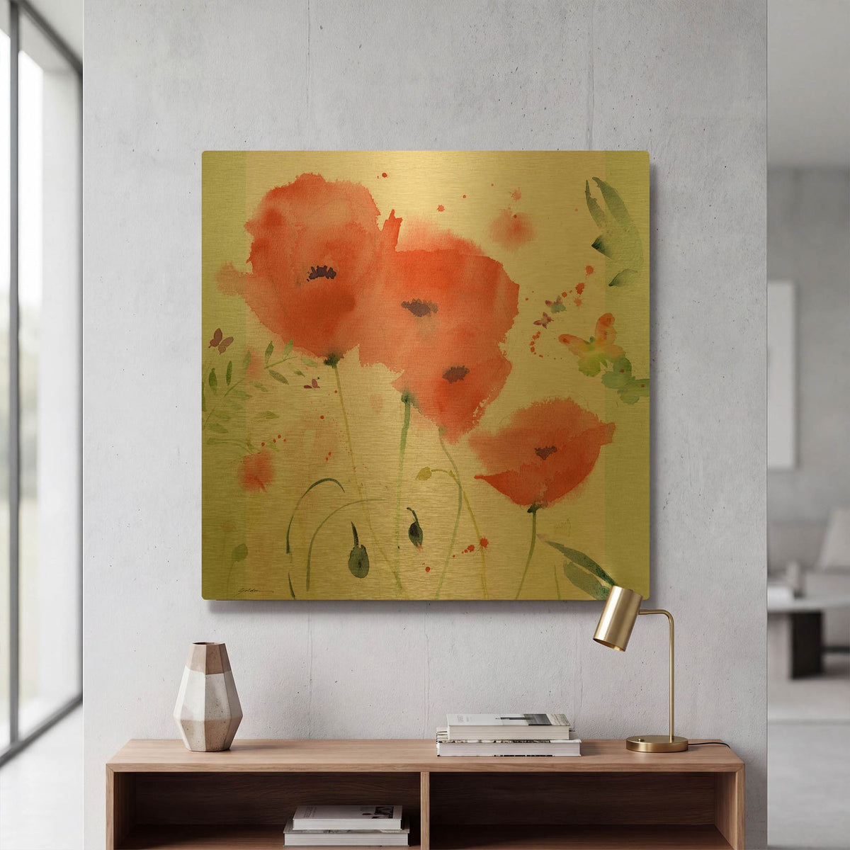'Poppies Chinoise' By Sheila Golden Gold Metal Wall Art
