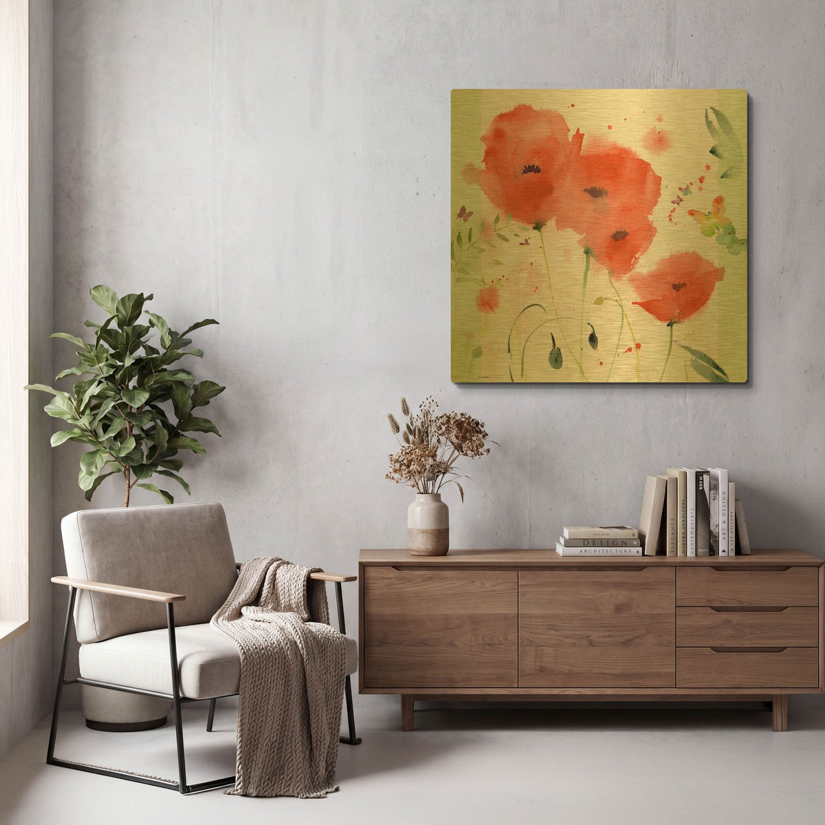 'Poppies Chinoise' By Sheila Golden Gold Metal Wall Art